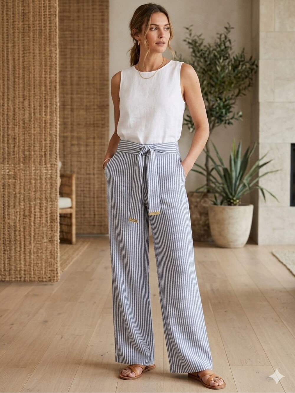 MICHAEL KORS Tie Waist Cotton/Linen Pants